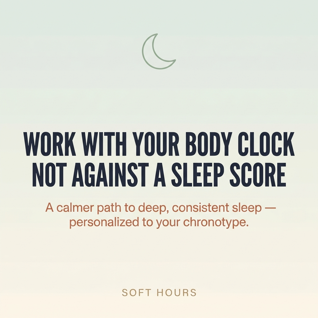 Work with your body clock, not against a sleep score — The Chronotype Reset promise. A calmer path to deep, consistent sleep, personalized to your chronotype.